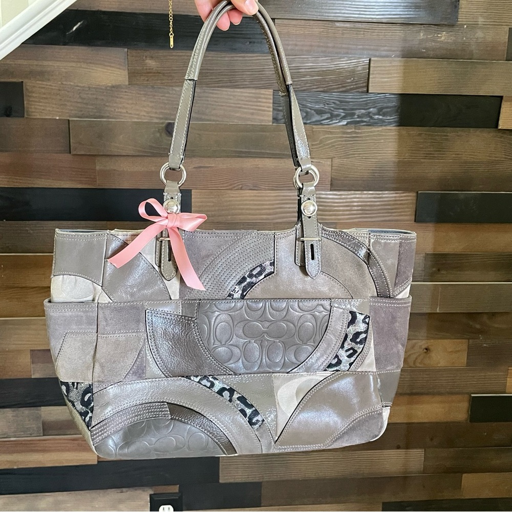 Coach Gray and Cream Patchwork Tote